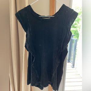 Anthropologie Oversized and Distressed Charcol Black Tank/T-Shirt with Ruffles